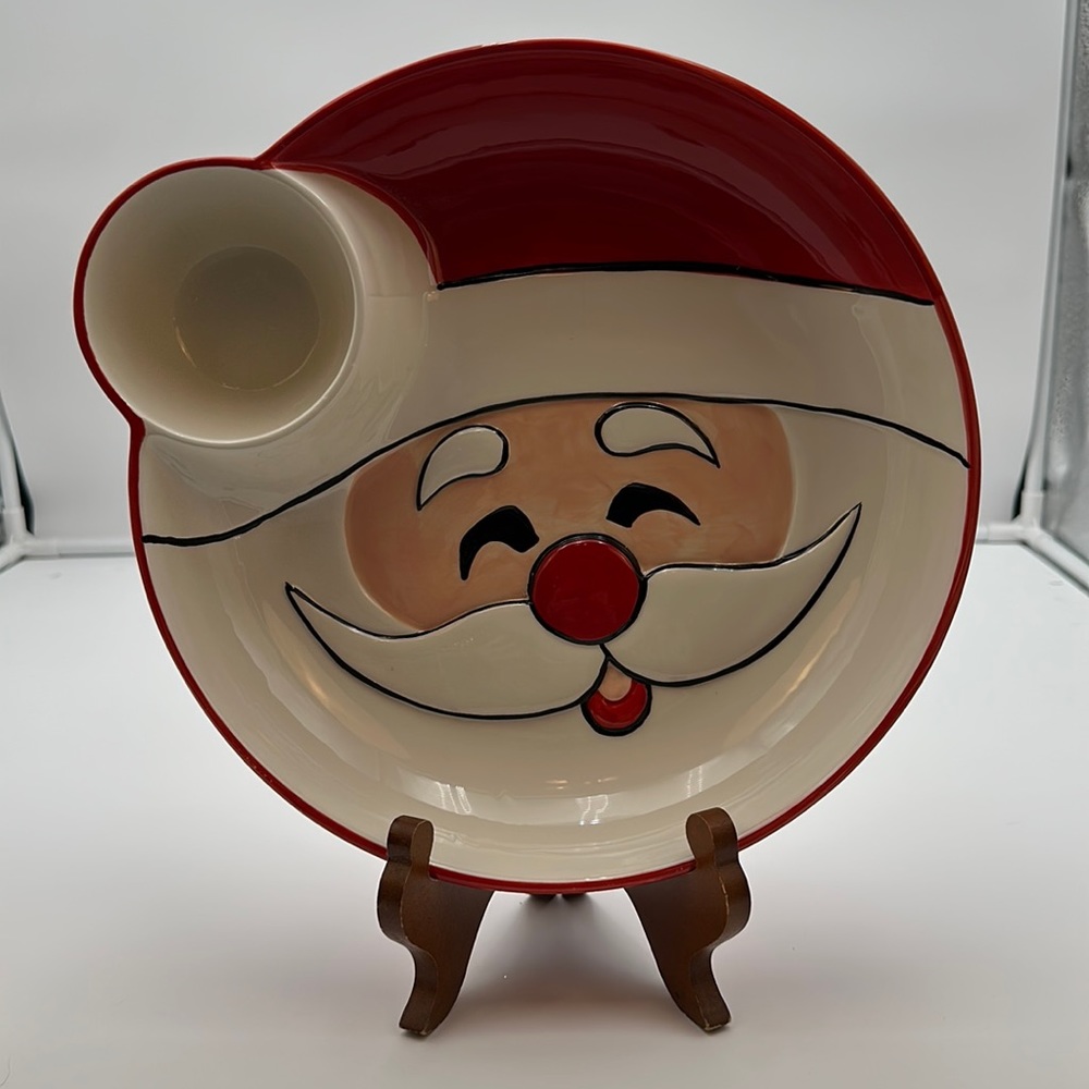 Essential Home Christmas Holiday Chip and Dip Santa Face Ceramic Plate